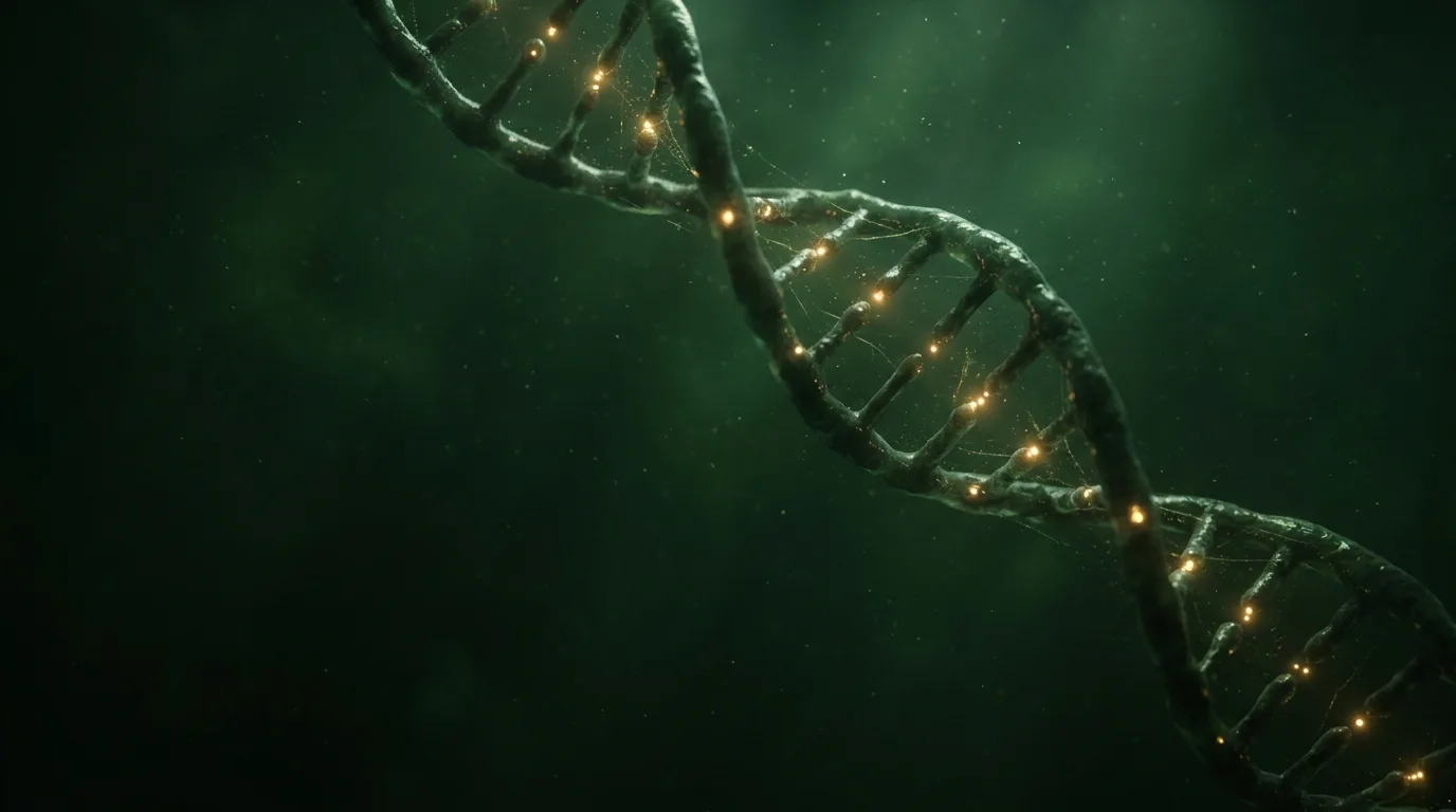 DNA sarmalı boyunca parlayan altın onarım ışıkları